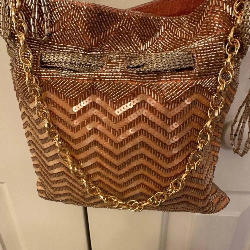 Metallic Zigzag Sequin Shoulder Bag
